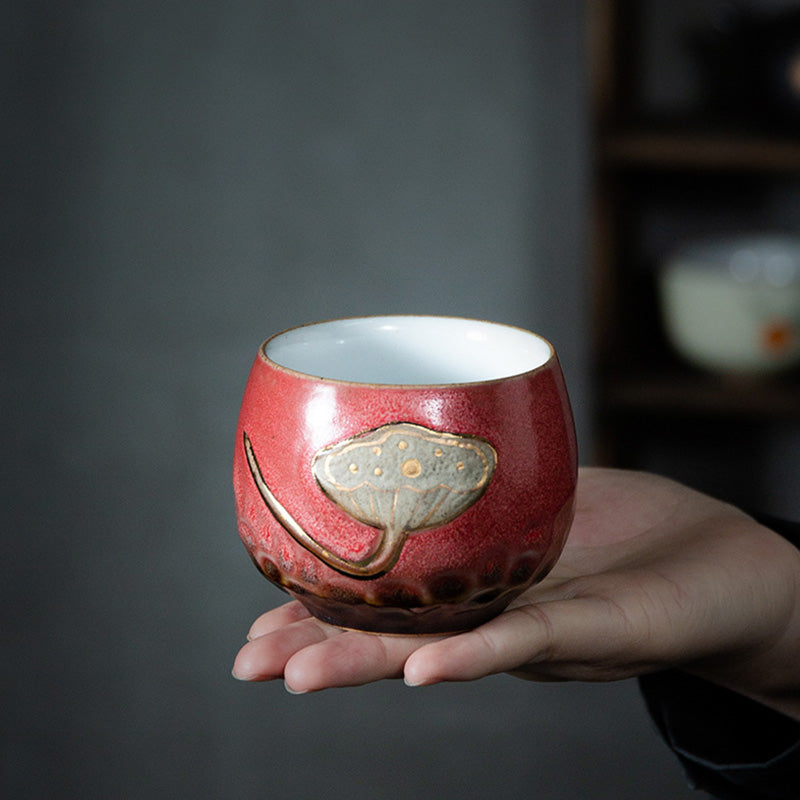Lotus Pod Engraved Ceramic Teacup 155ml Mindfulness