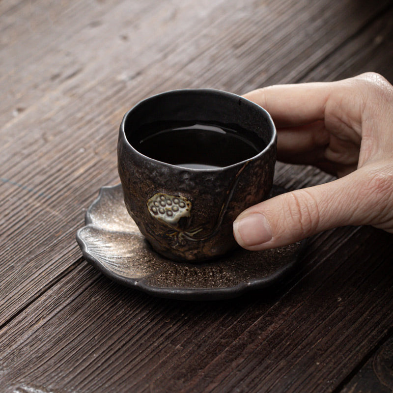 Lotus Pod Leaf Flower Ceramic Kung Fu Tea Cup 110ml