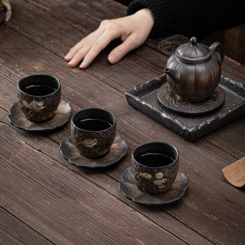 Lotus Pod Leaf Flower Ceramic Kung Fu Tea Cup 110ml
