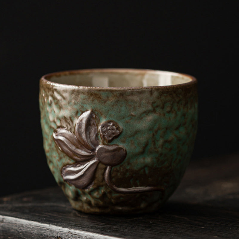 Lotus Pod Leaf Flower Ceramic Kung Fu Tea Cup 110ml