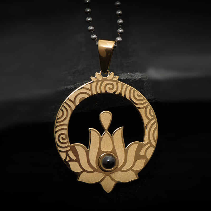 Lotus Titanium Steel Necklace with Shurangama Mantra Projection