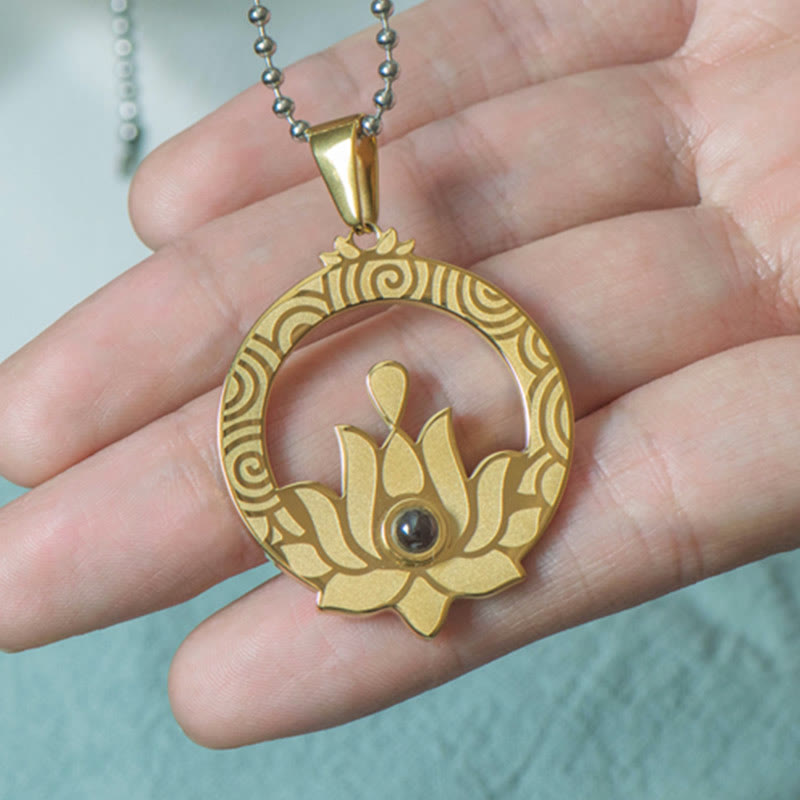 Lotus Titanium Steel Necklace with Shurangama Mantra Projection