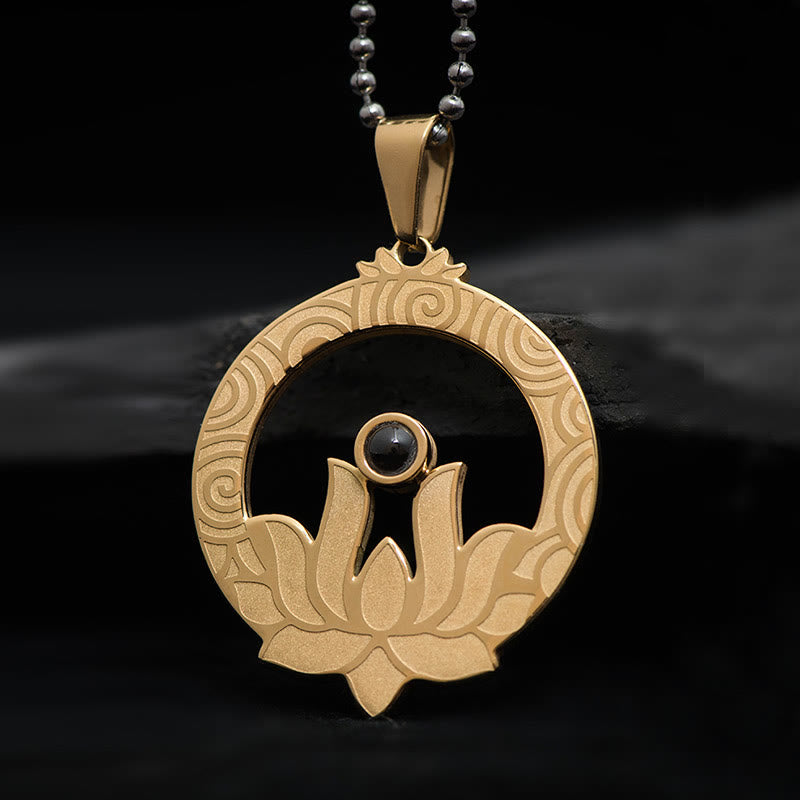 Lotus Titanium Steel Necklace with Shurangama Mantra Projection