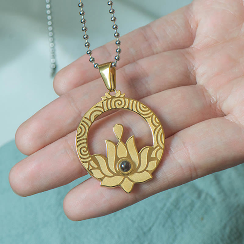 Lotus Titanium Steel Necklace with Shurangama Mantra Projection