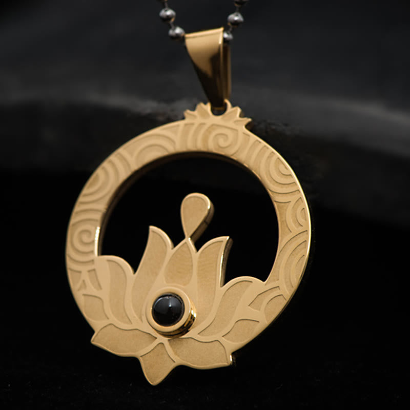 Lotus Titanium Steel Necklace with Shurangama Mantra Projection
