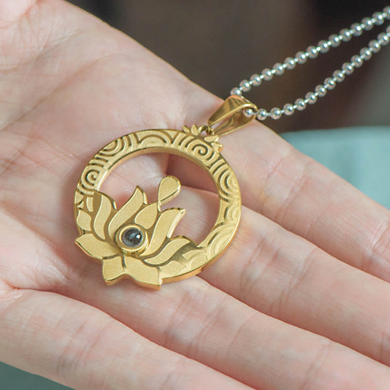 Lotus Titanium Steel Necklace with Shurangama Mantra Projection