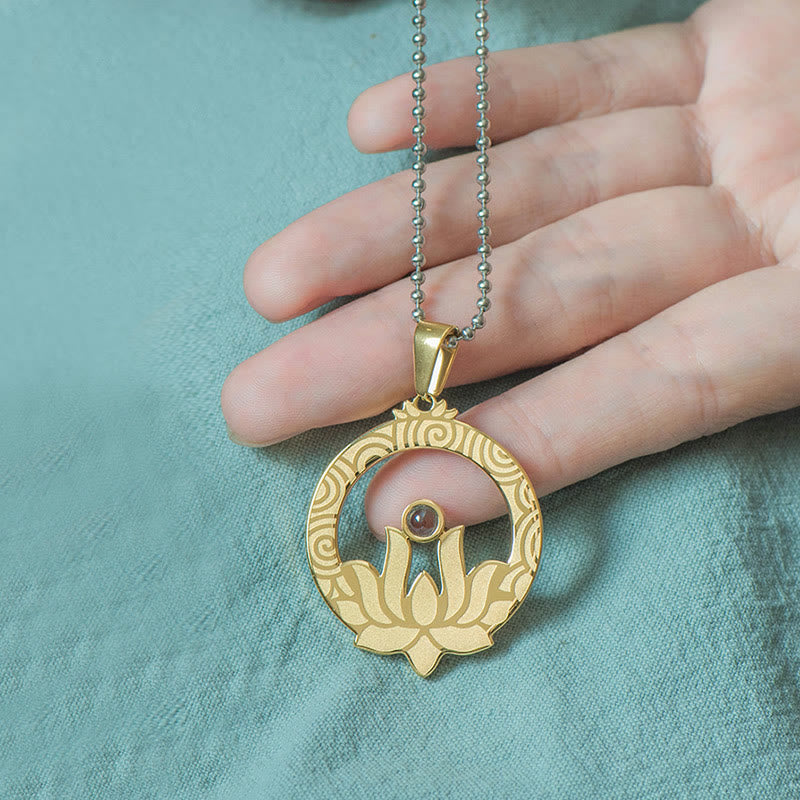 Lotus Titanium Steel Necklace with Shurangama Mantra Projection