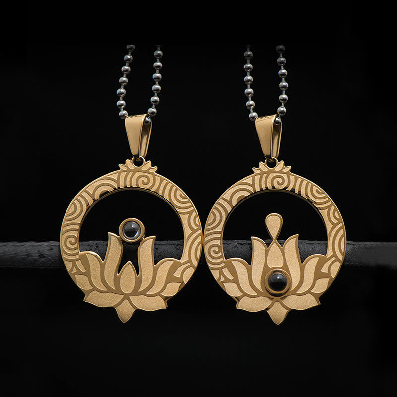 Lotus Titanium Steel Necklace with Shurangama Mantra Projection