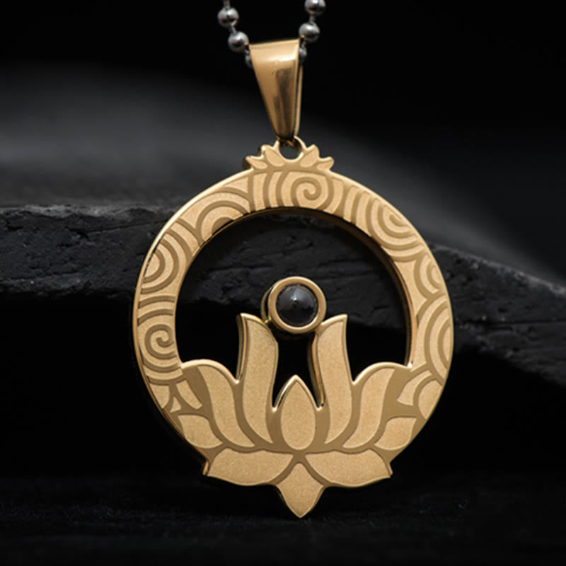 Lotus Titanium Steel Necklace with Shurangama Mantra Projection