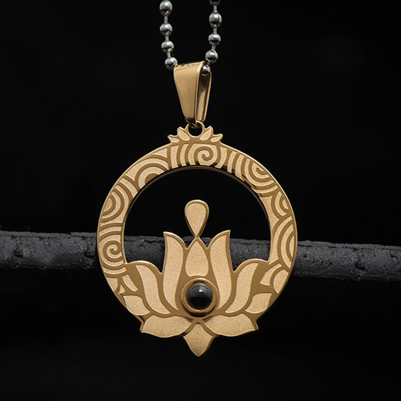 Lotus Titanium Steel Necklace with Shurangama Mantra Projection