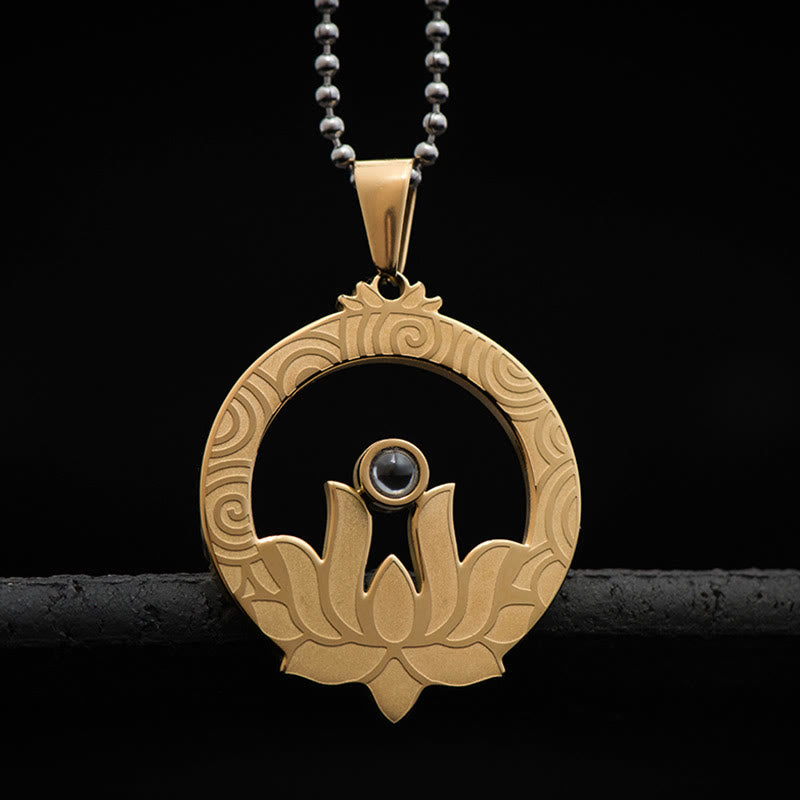 Lotus Titanium Steel Necklace with Shurangama Mantra Projection