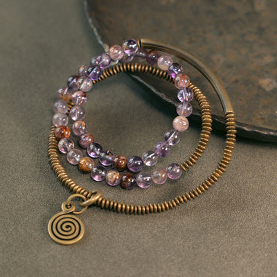 Love and Forgiveness Bracelet with Purple Phantom, Red Hematoid & Green Rutilated Quartz