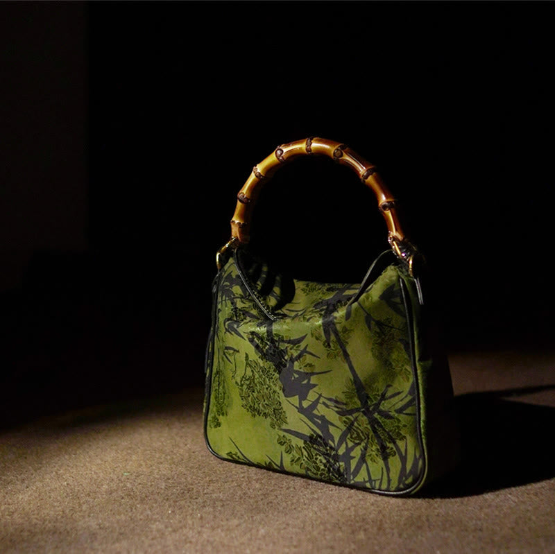 Lush Bamboo Handle Xiangyunsha Silk Crossbody Bag