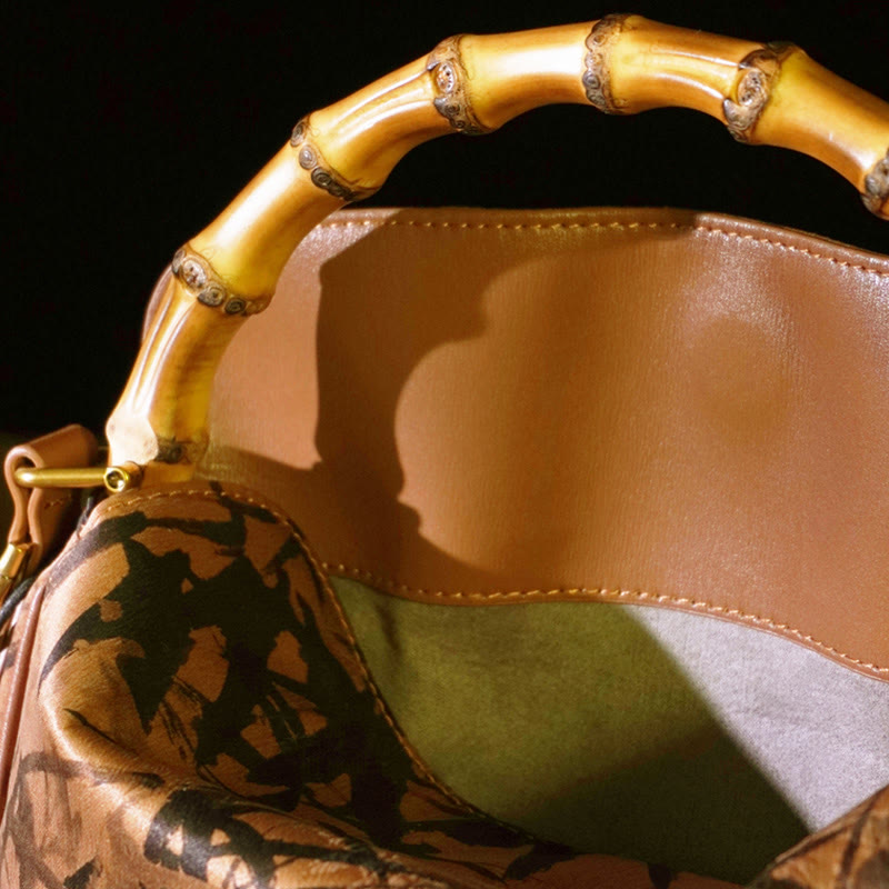 Lush Bamboo Handle Xiangyunsha Silk Crossbody Bag