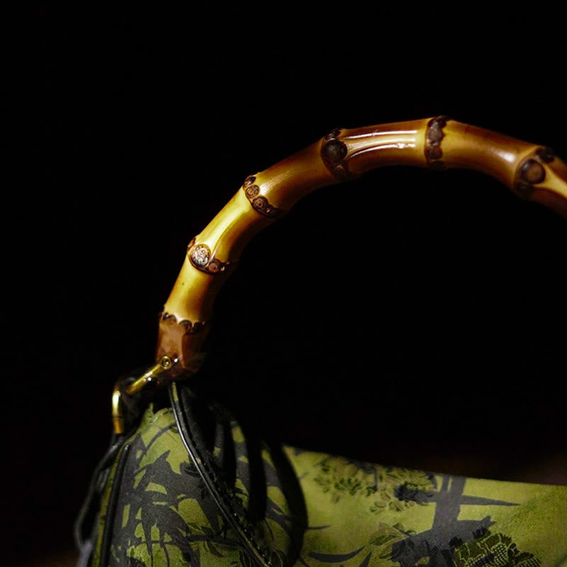 Lush Bamboo Handle Xiangyunsha Silk Crossbody Bag