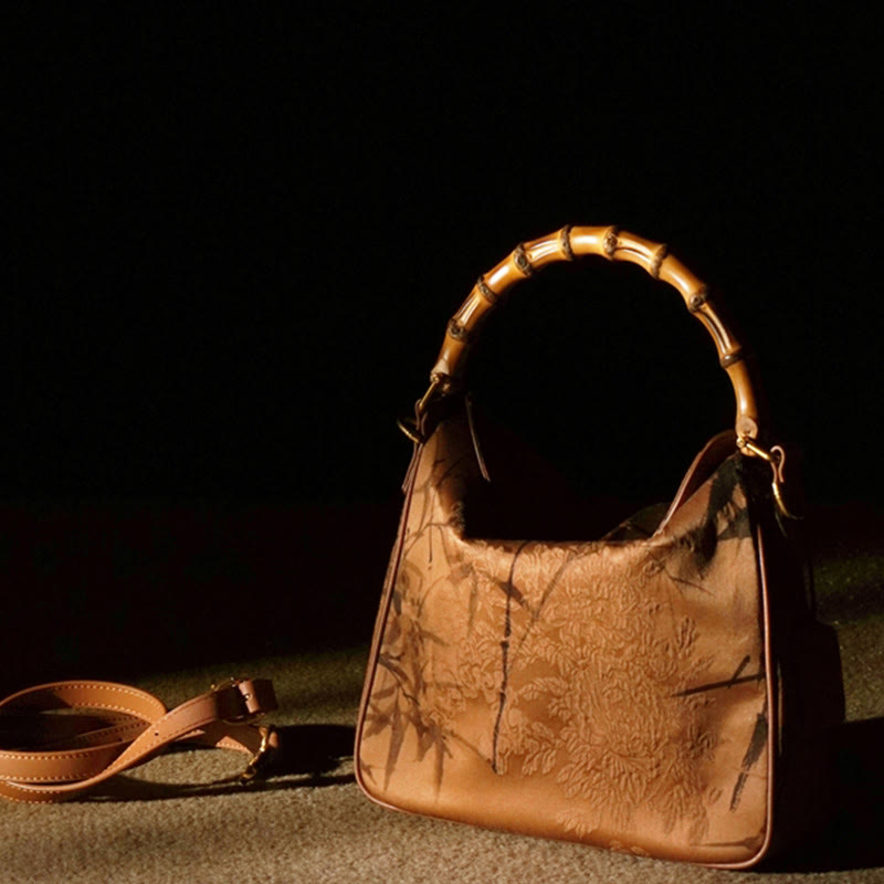 Lush Bamboo Handle Xiangyunsha Silk Crossbody Bag
