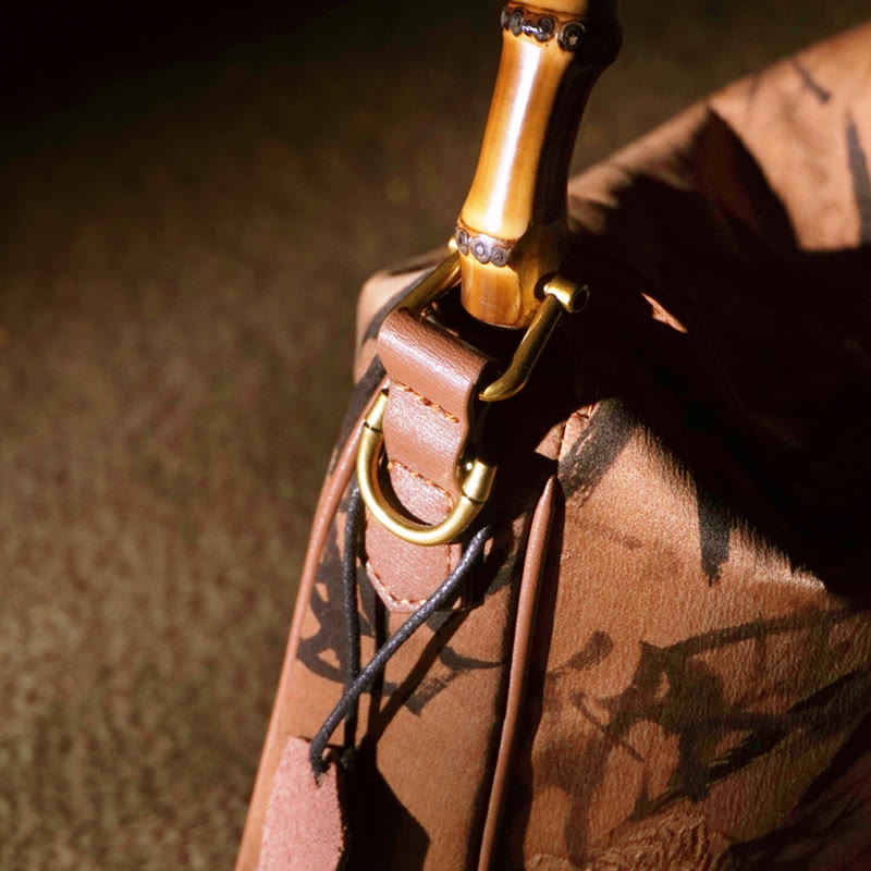 Lush Bamboo Handle Xiangyunsha Silk Crossbody Bag