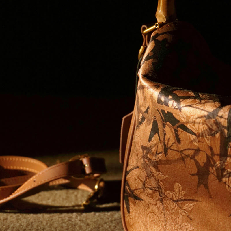 Lush Bamboo Handle Xiangyunsha Silk Crossbody Bag