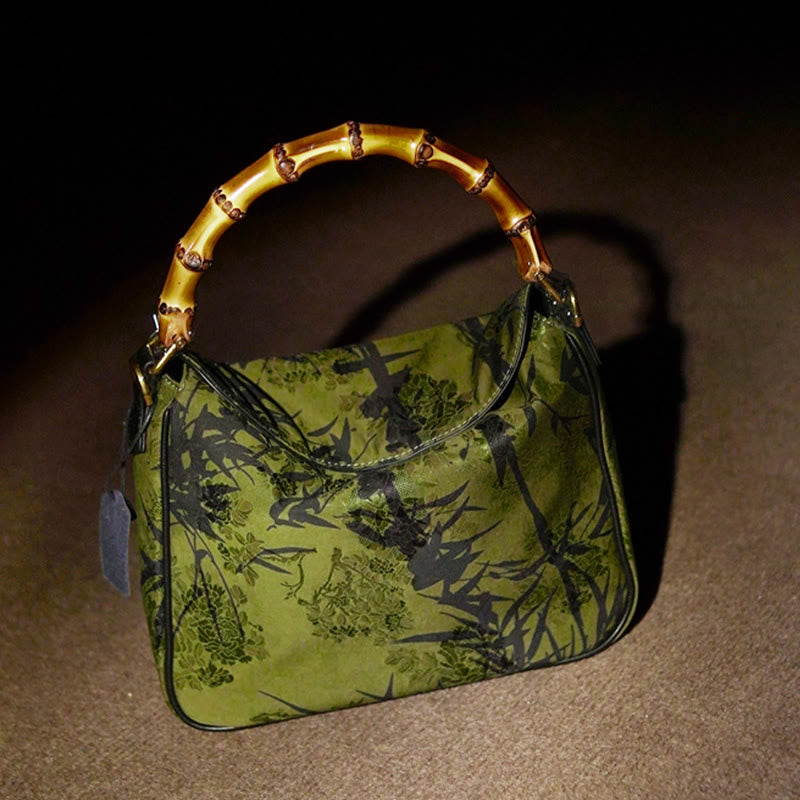 Lush Bamboo Handle Xiangyunsha Silk Crossbody Bag