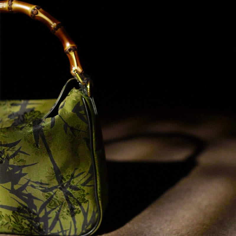 Lush Bamboo Handle Xiangyunsha Silk Crossbody Bag