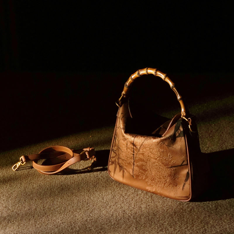 Lush Bamboo Handle Xiangyunsha Silk Crossbody Bag
