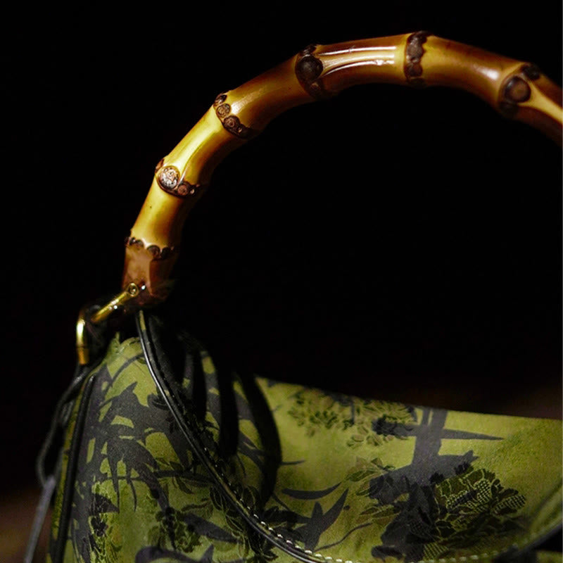 Lush Bamboo Handle Xiangyunsha Silk Crossbody Bag