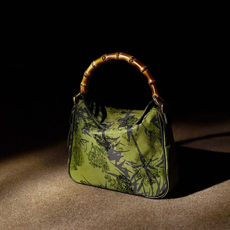 Lush Bamboo Handle Xiangyunsha Silk Crossbody Bag