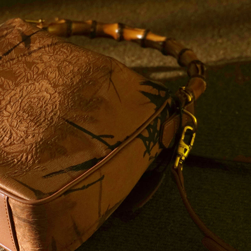 Lush Bamboo Handle Xiangyunsha Silk Crossbody Bag
