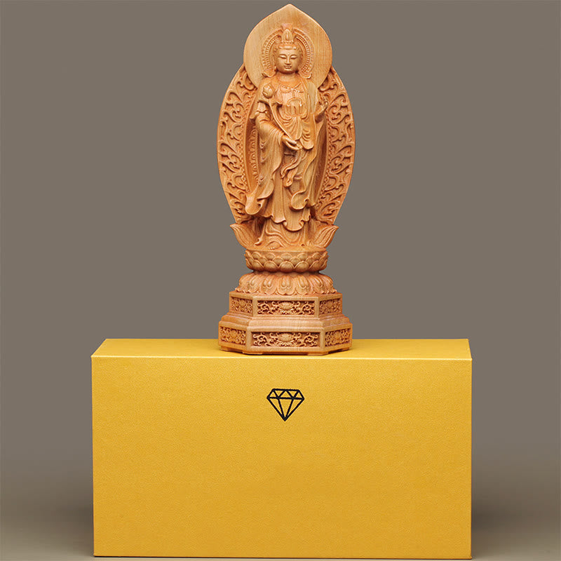 Mahasthamaprapta Bodhisattva Thuja Wood Optimistic Buddha Statue