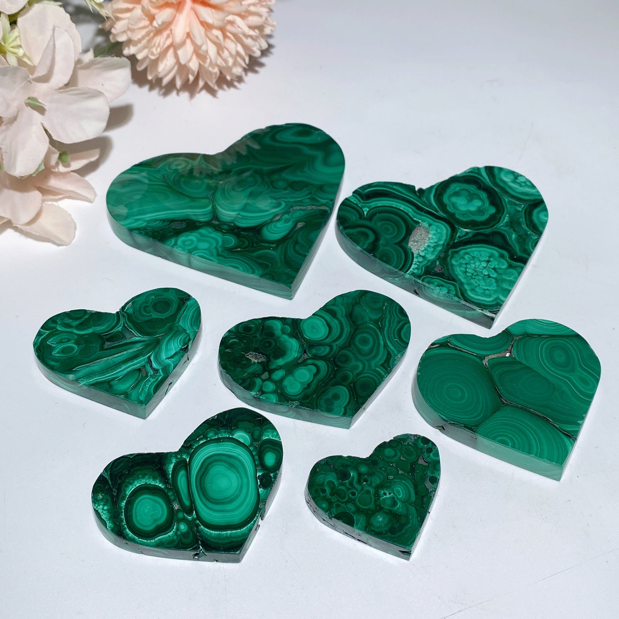 Malachite Heart Crystal Carvings 1.2-3.3 Inch Polished Stones