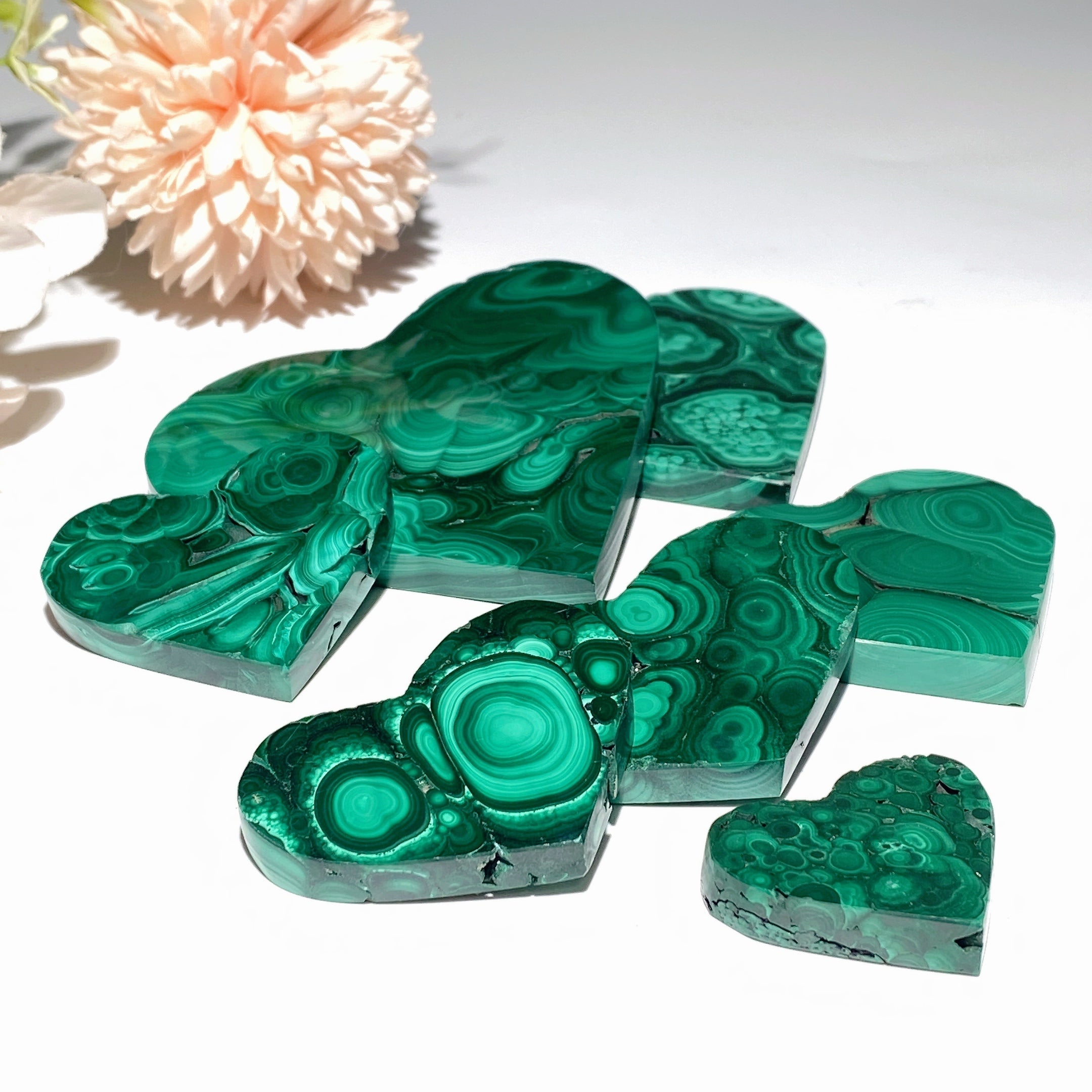 Malachite Heart Crystal Carvings 1.2-3.3 Inch Polished Stones
