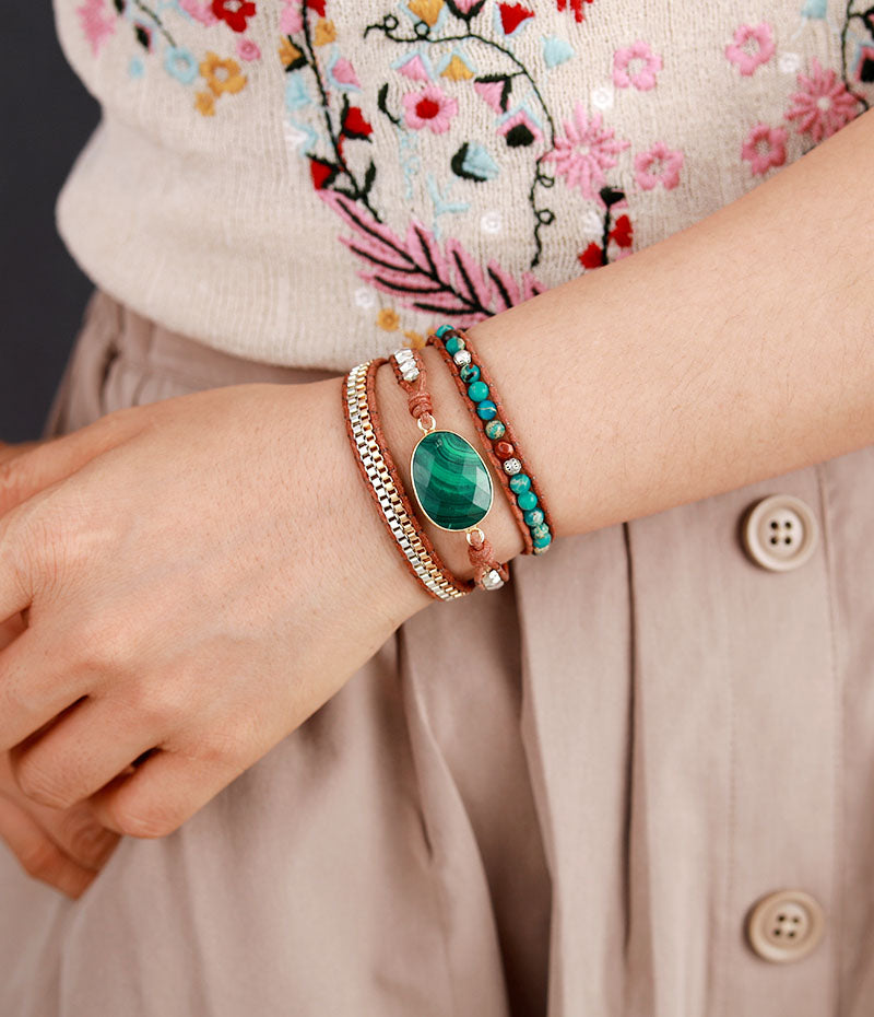 Malachite Protection & Harmony Leather Bracelet