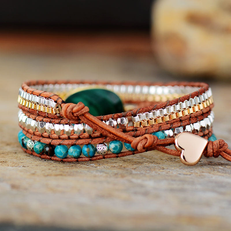 Malachite Protection & Harmony Leather Bracelet