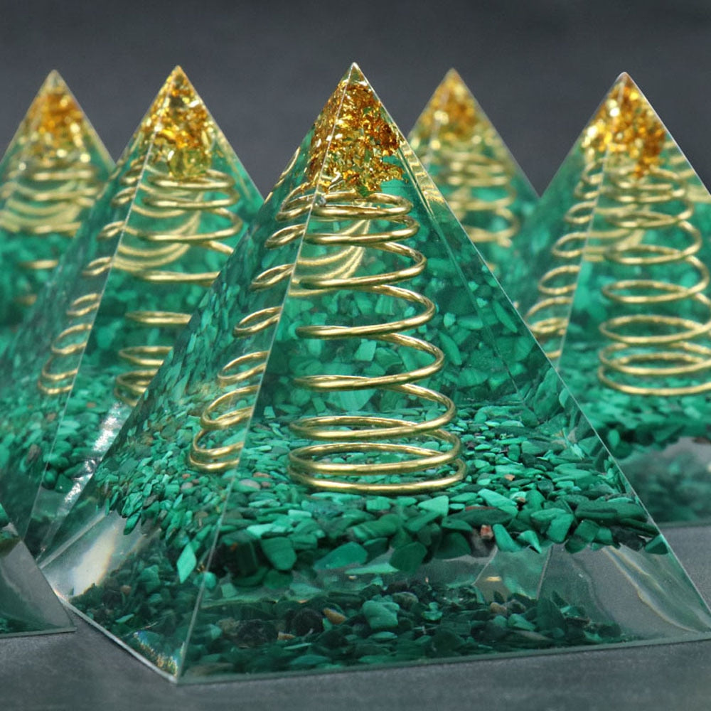 Malachite Spring Orgonite Pyramid for Harmony
