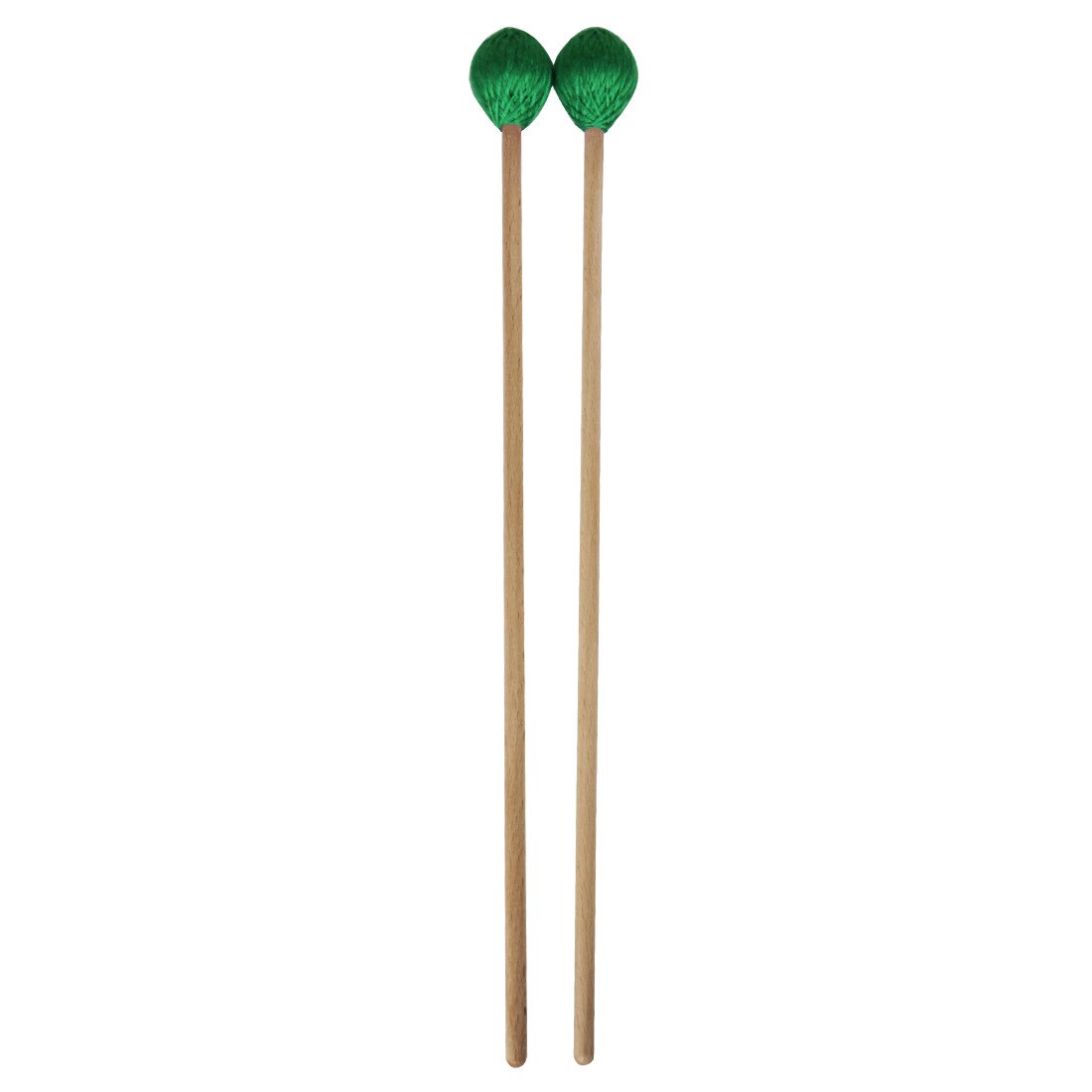 Two wooden mallets with green yarn-wrapped heads for Maple Handle Mallet for Gong Instruments