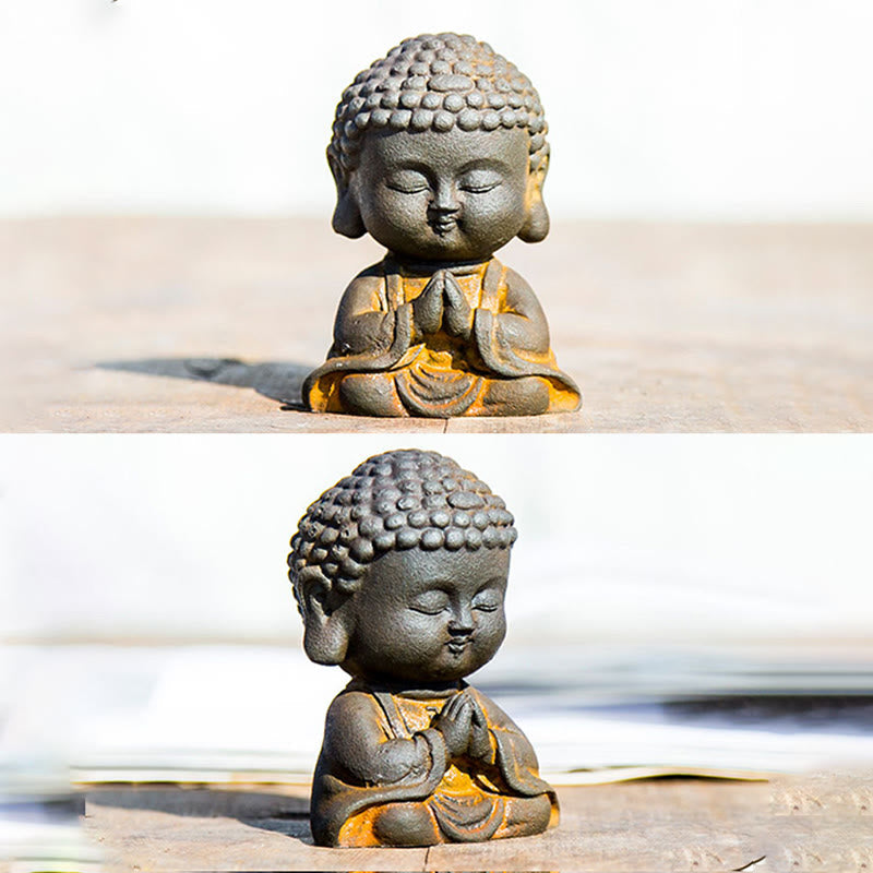 Meditating Buddha Statue 9cm Iron Powder Rust Cast Resin