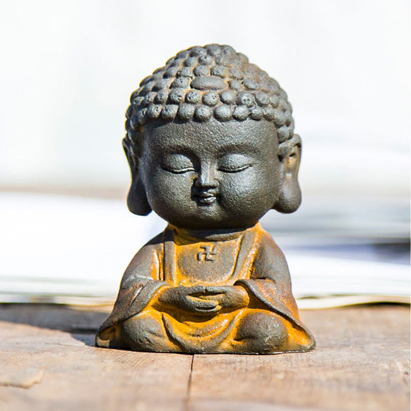 Meditating Buddha Statue 9cm Iron Powder Rust Cast Resin