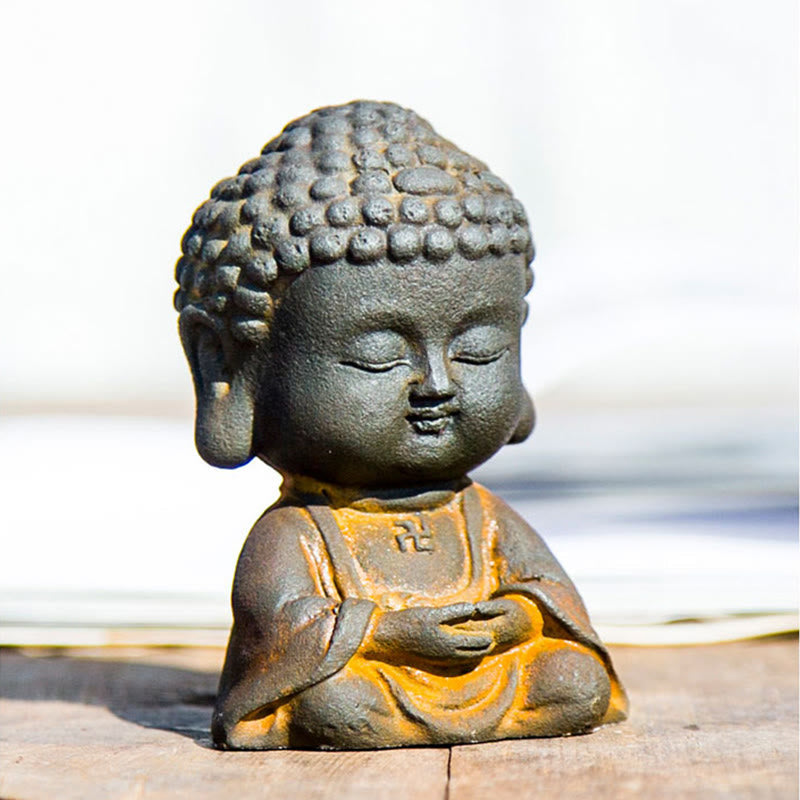 Meditating Buddha Statue 9cm Iron Powder Rust Cast Resin