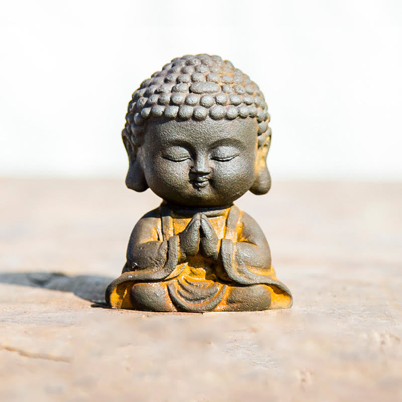 Meditating Buddha Statue 9cm Iron Powder Rust Cast Resin