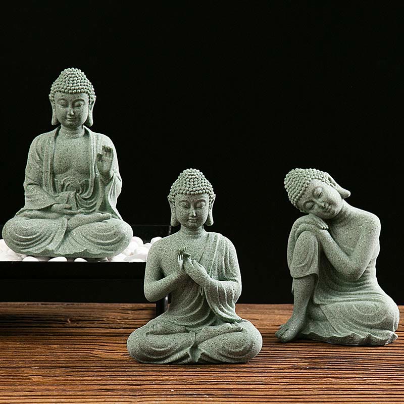Meditation Buddha Statue Green Sandstone Serenity Symbol