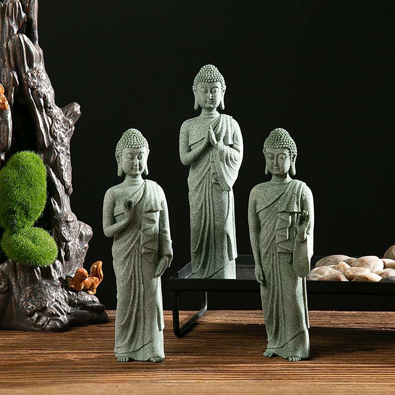 Meditation Buddha Statue Green Sandstone Serenity Symbol