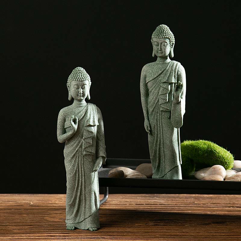 Meditation Buddha Statue Green Sandstone Serenity Symbol
