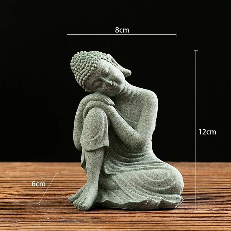Meditation Buddha Statue Green Sandstone Serenity Symbol