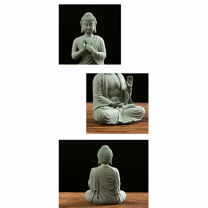 Meditation Buddha Statue Green Sandstone Serenity Symbol