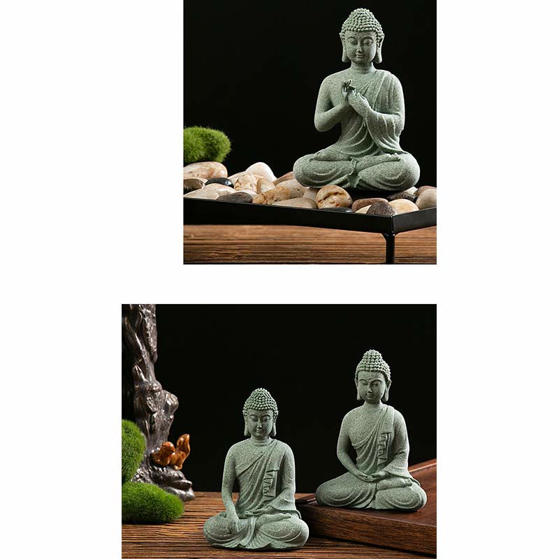 Meditation Buddha Statue Green Sandstone Serenity Symbol