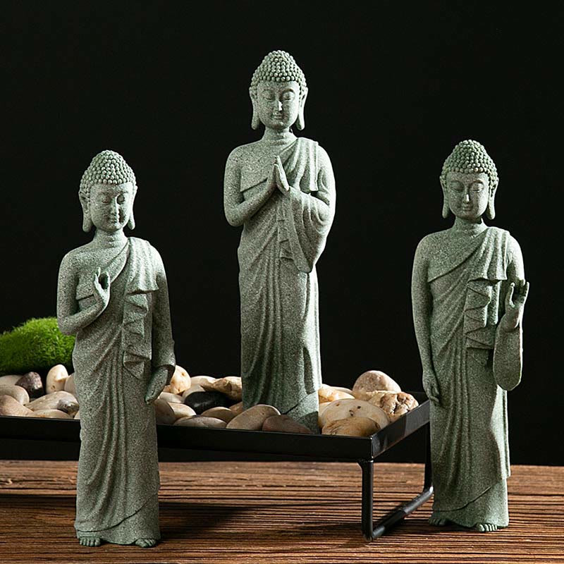Meditation Buddha Statue Green Sandstone Serenity Symbol