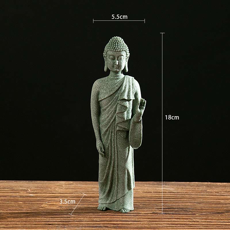Meditation Buddha Statue Green Sandstone Serenity Symbol