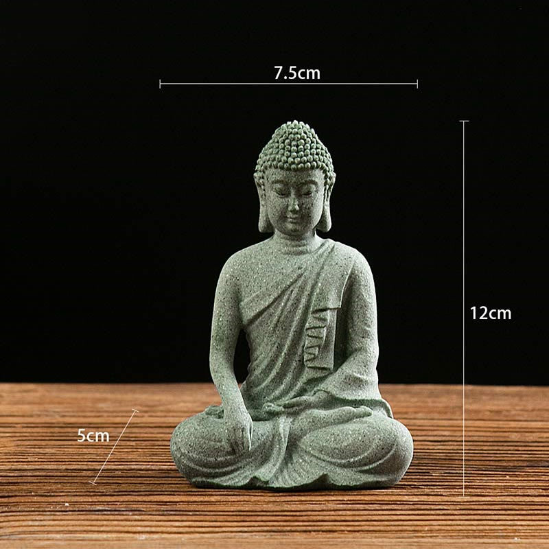 Meditation Buddha Statue Green Sandstone Serenity Symbol