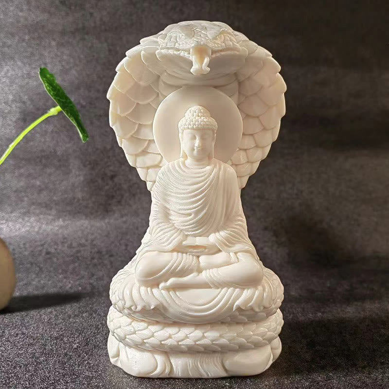 Medium Ivory Fruit Buddha Statue with Snake Lotus Serenity Symbol
