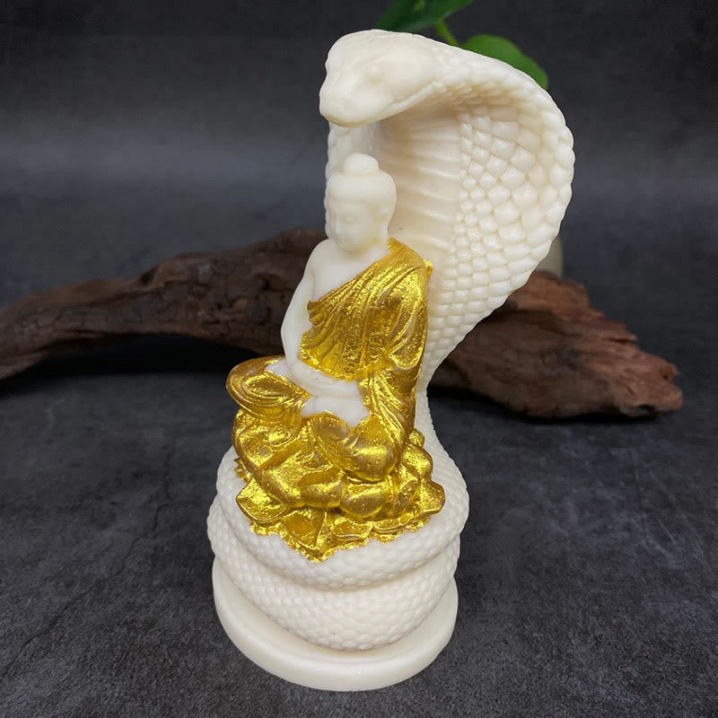 Medium Ivory Fruit Buddha Statue with Snake Lotus Serenity Symbol